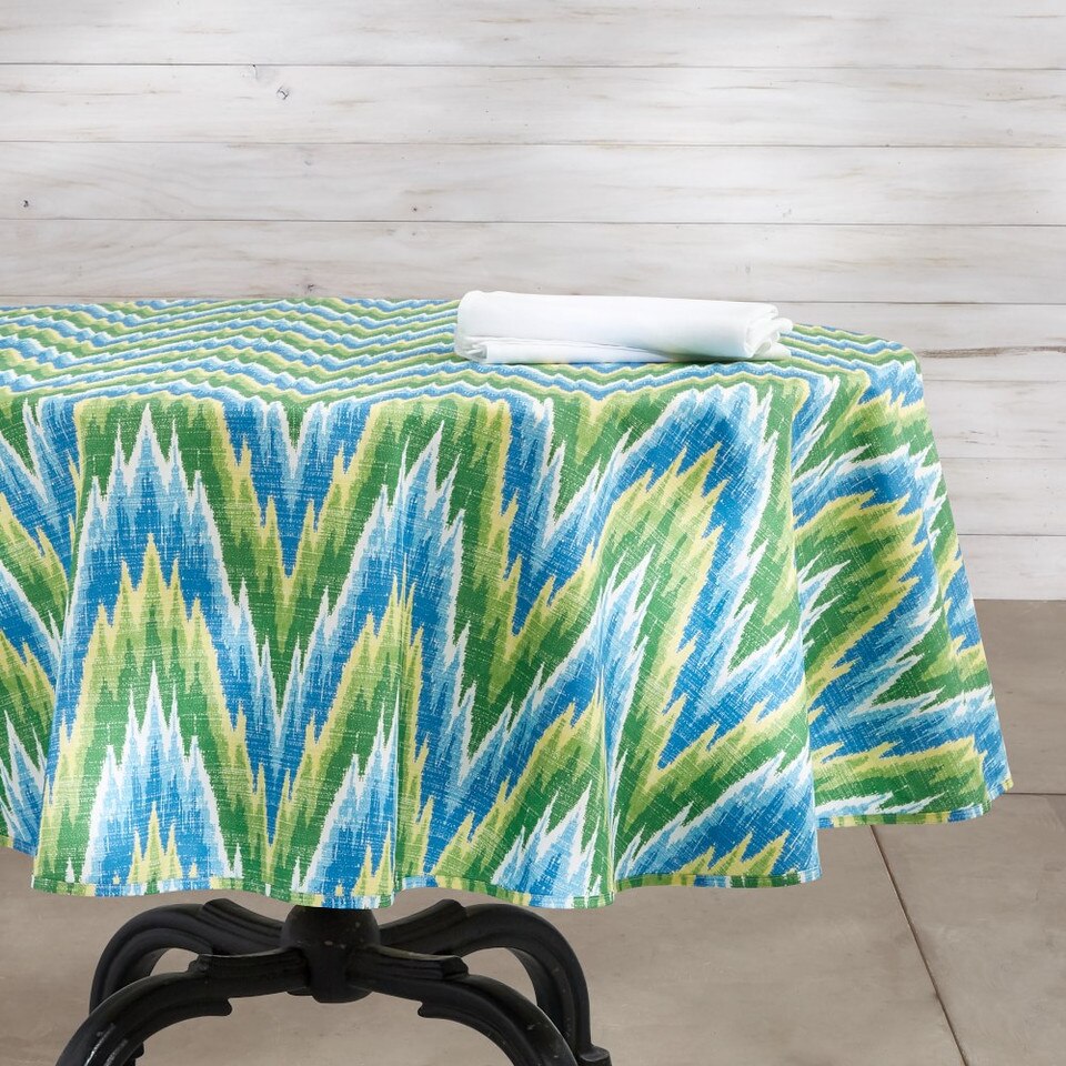 Schumacher Flamestitch Oilcloth Outdoor Round Tablecloth